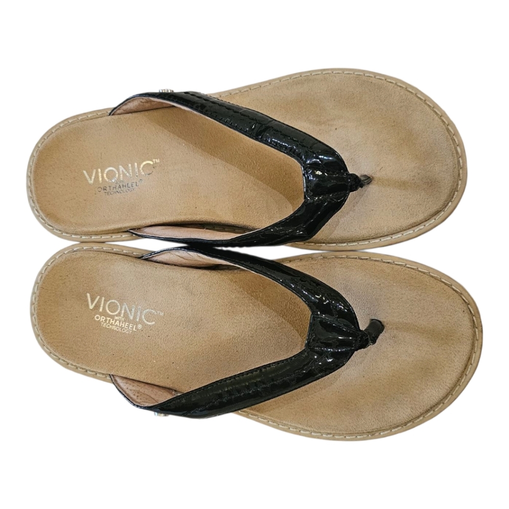 Vionic Grenada Women's Black and Tan Sandals Size 7 LIKE NEW NO BOX - Picture 2 of 8